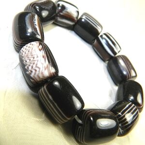 Estate Banded Black Agate Gemstone Bracelet Old Money Statement Luxury Vintage